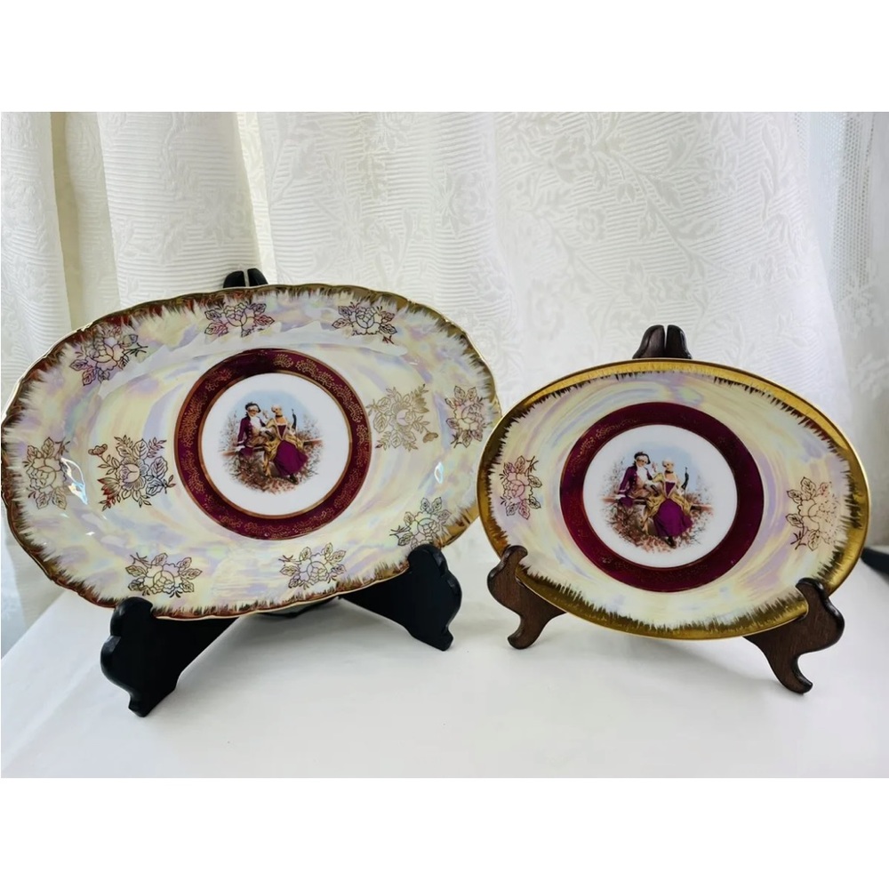 VINTAGE COSMOS   LUSTERWARE LARGE & SMALL PLATTER IRIDESCENT FRAGONARD - JAPAN.